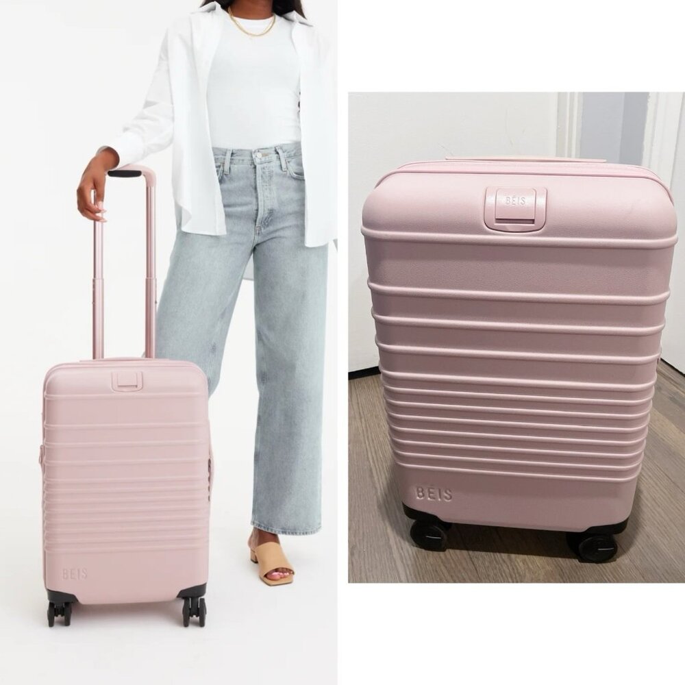 BEIS Travel Carry On Roller Luggage Suitcase TSA Lock- Matt Atlas Pink